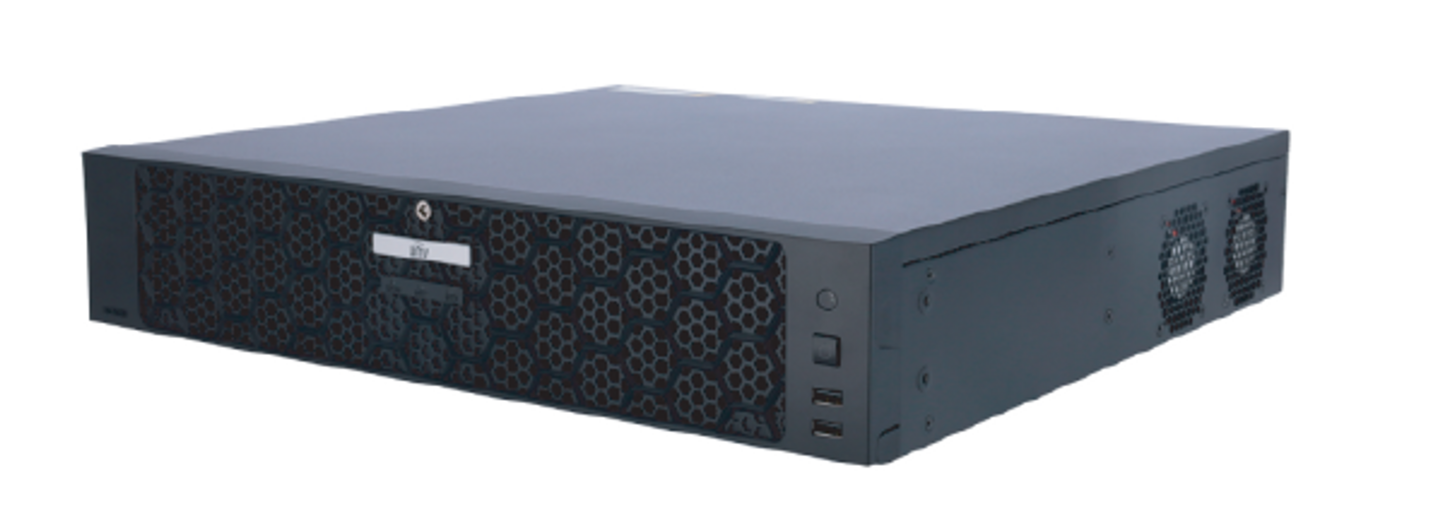 Grabador NVR con 64 canales IP, compresión Ultra H.265, ancho de banda de 384 Mbps y resolución hasta 32 Mpx.