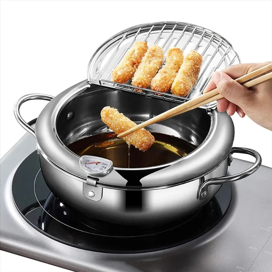 OLLA FREIDORA JAPONESA EN ACERO INOXIDABLE CON TERMOMETRO 2.2L