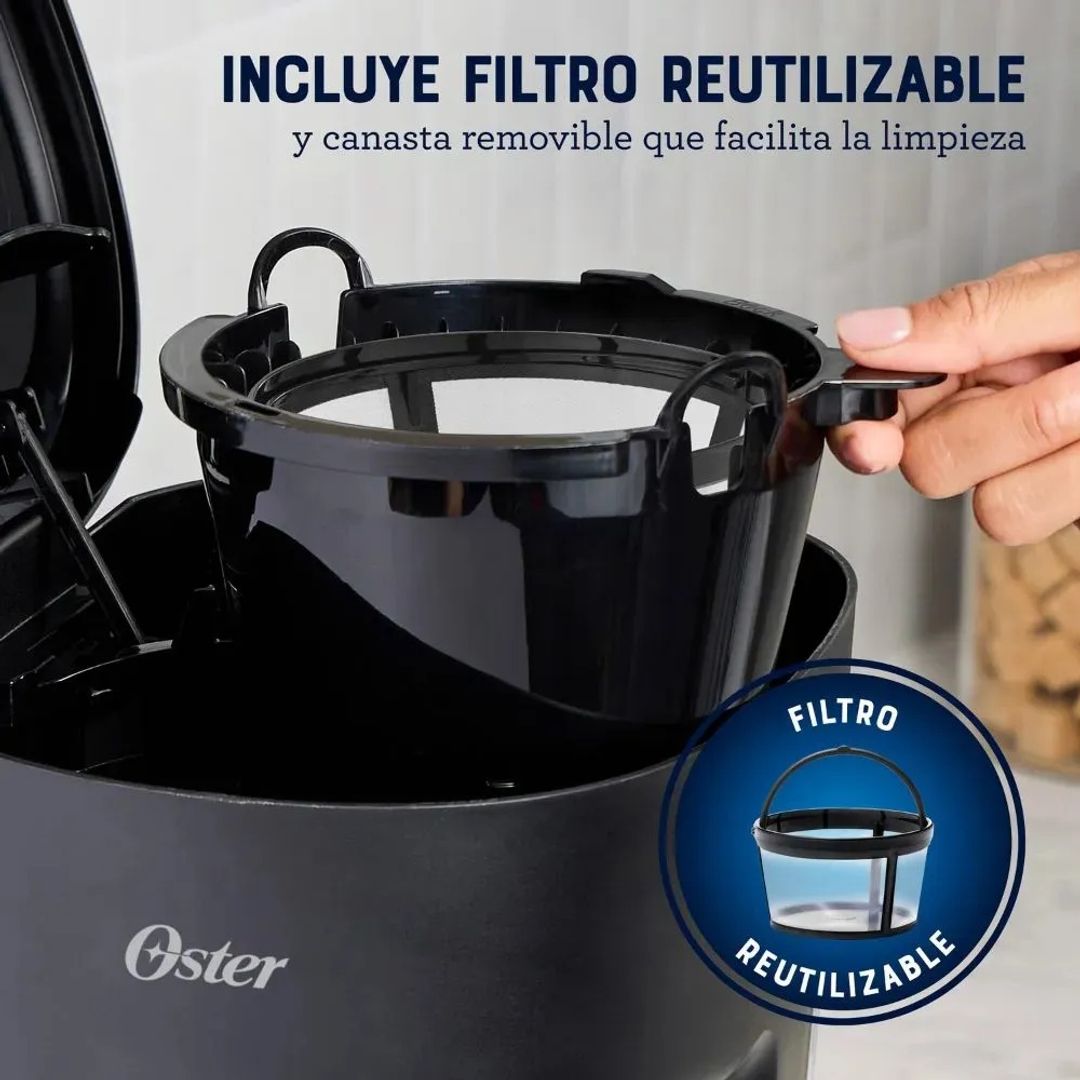 CAFETERA OSTER 12 TAZAS CON FILTRO BVSTDCS121B NEGRO 