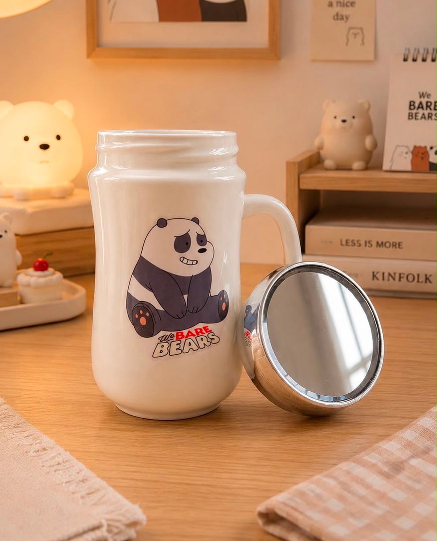 HERMOSO MUG CERÁMICA OSOS ESCANDALOSOS CON TAPA ESPEJO