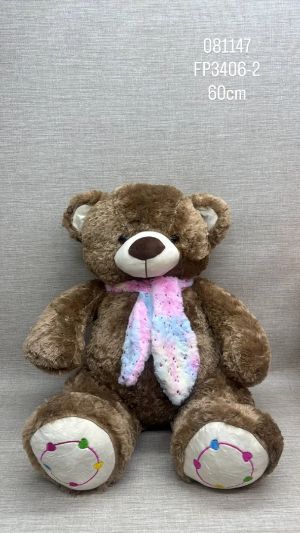 OSO MARRON OSCURO CON BUFANDA MULTICOLOR 60 CM