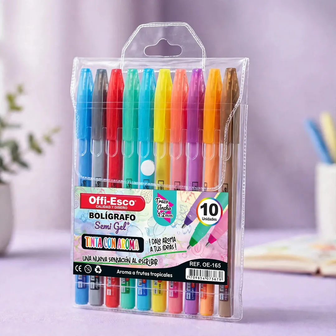 BOLÍGRAFOS SEMIGEL AROMA OFFIESCO X10