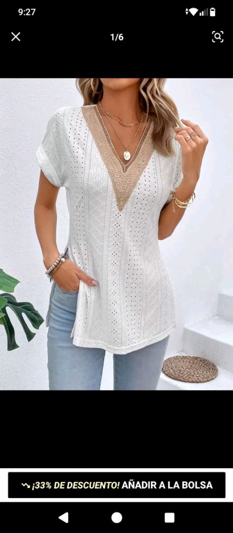 Camisa en blanco y beige 