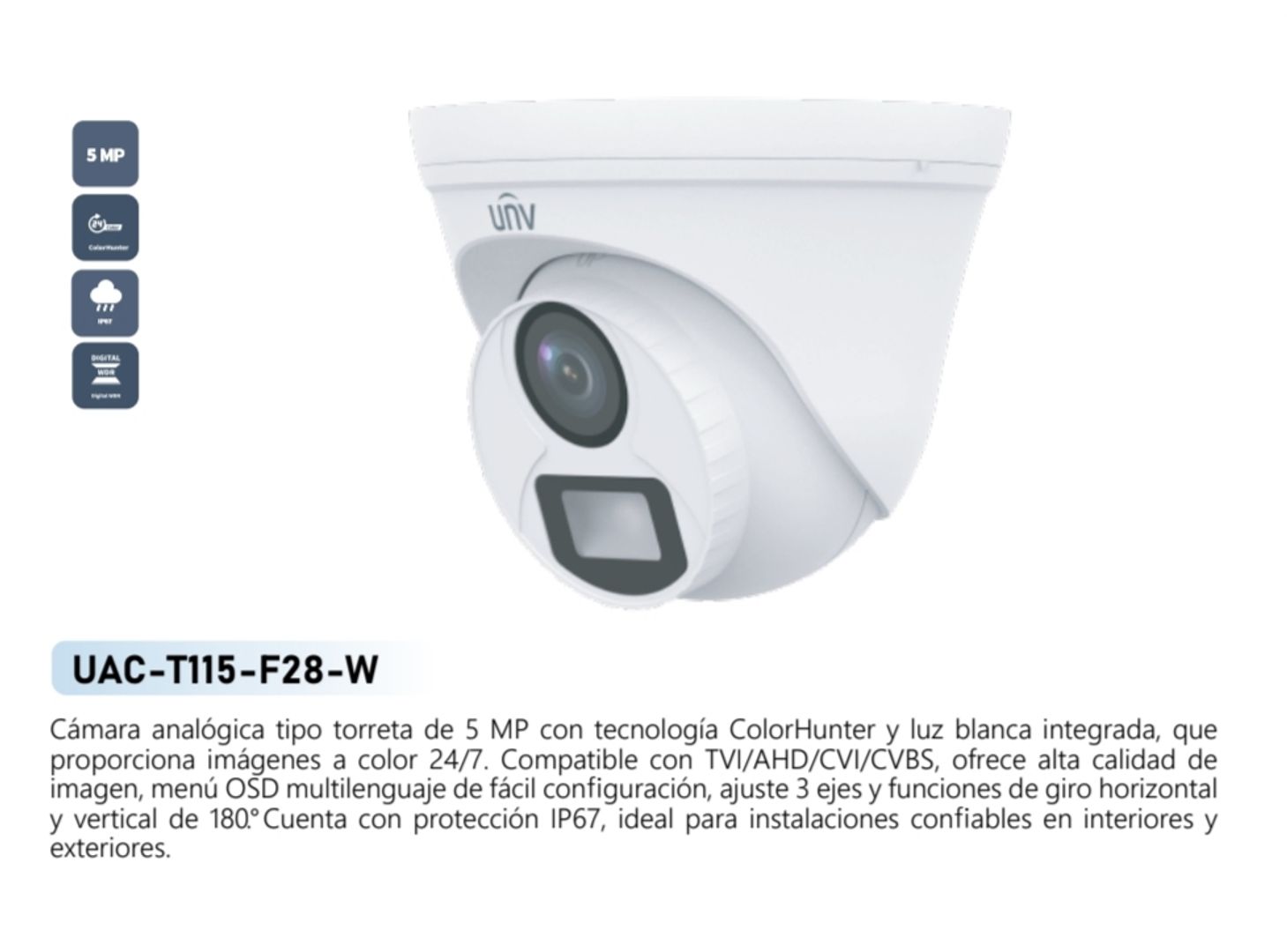 CAMARA DOMO COLORHUNTER 5MP UNIVIEW 