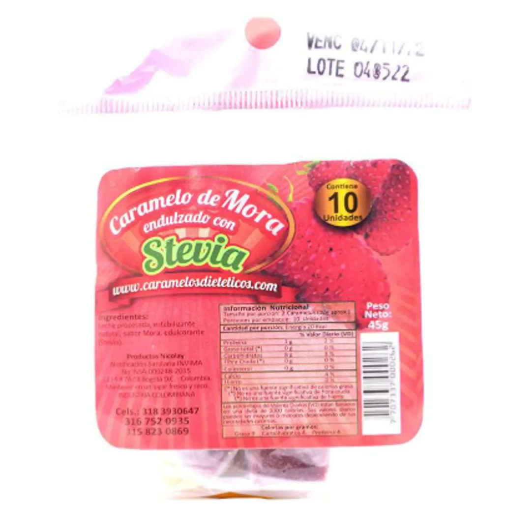 CARAMELO DIETETICO MORA X 10 UND