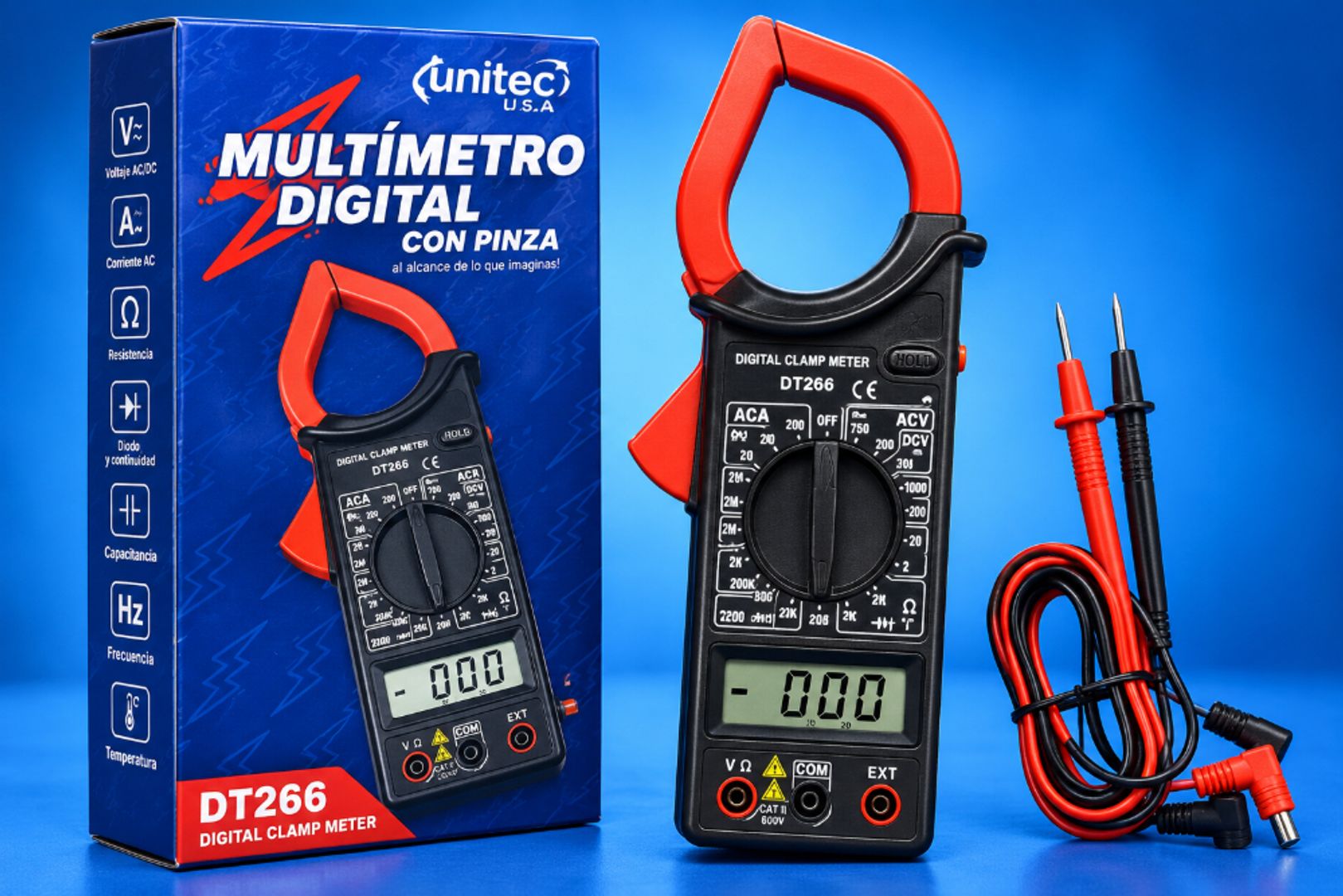 Multímetro Digital con Pinza Unitec DT266