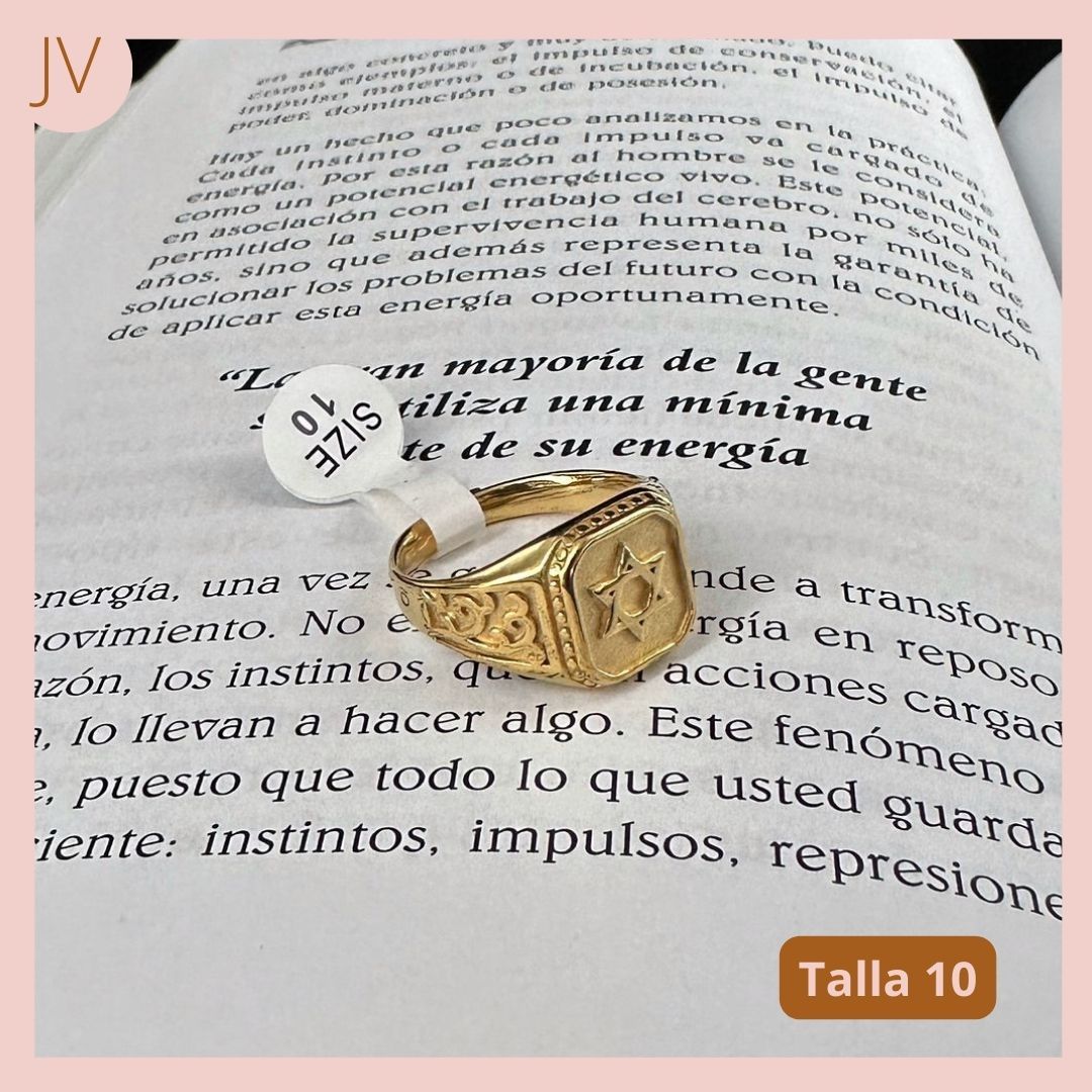 ANILLO ACERO ESTRELLA DAVID DORADO