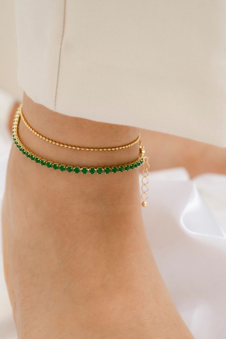 Tobillera circonias verde 22cm + extensor 