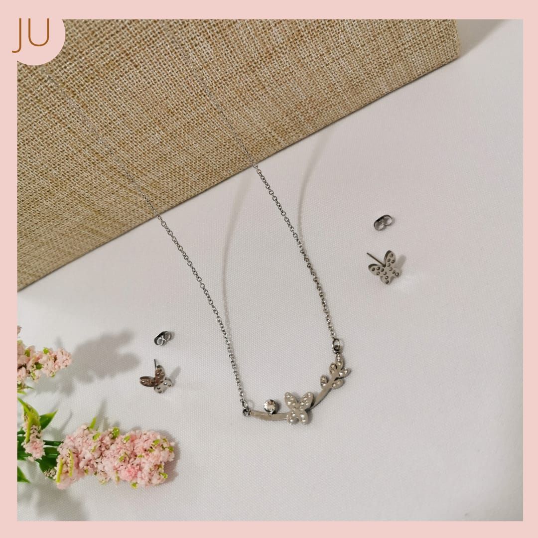 Juego Acero Plateado Mariposas 