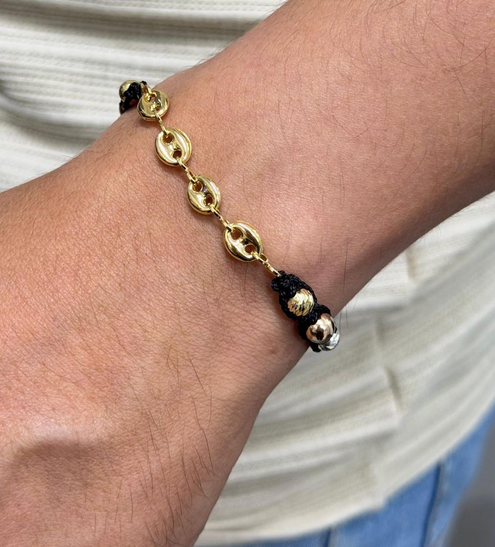 Pulsera tramo gucci en balin 3 oros 5mm y 6mm