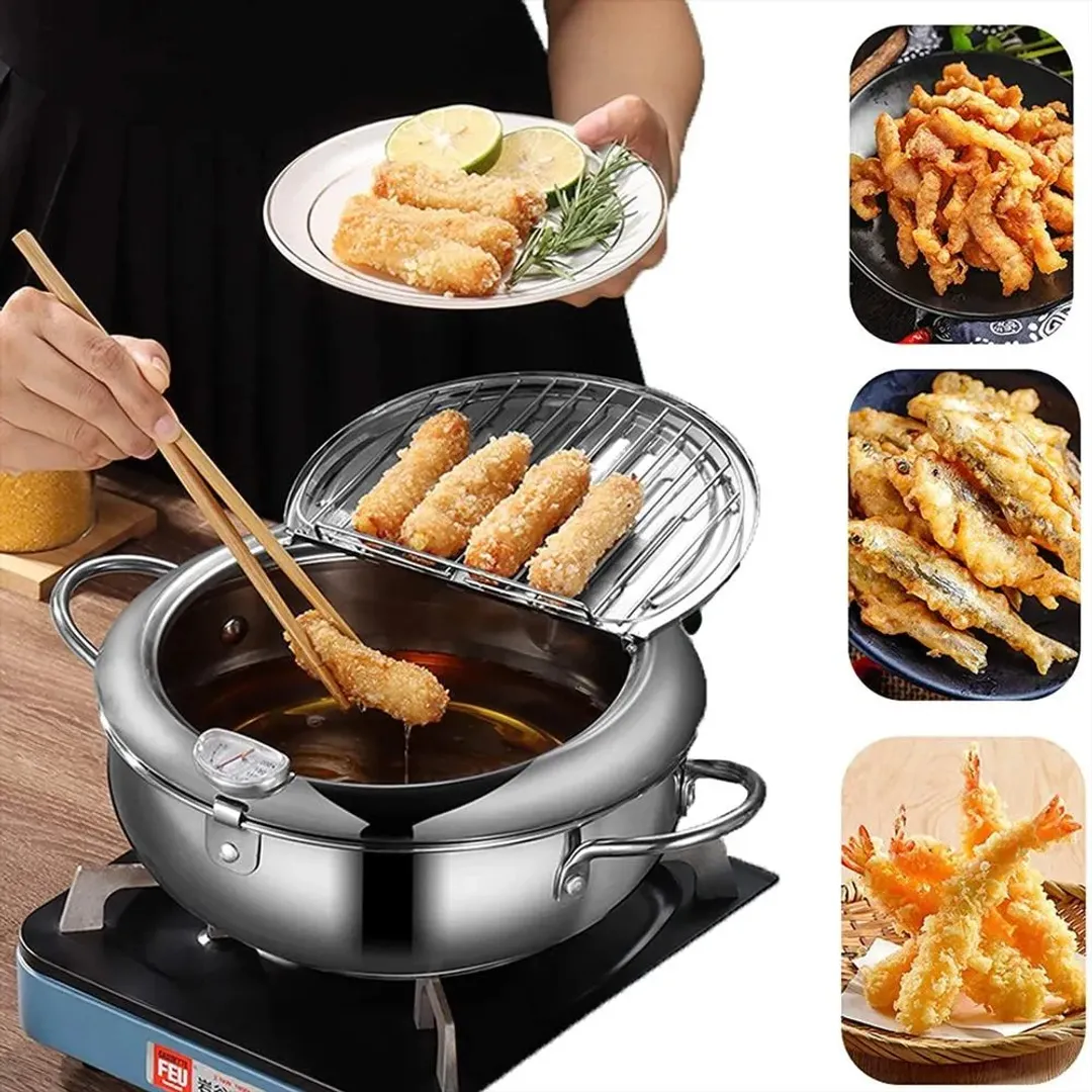 OLLA FREIDORA JAPONESA EN ACERO INOXIDABLE CON TERMOMETRO 2.2L
