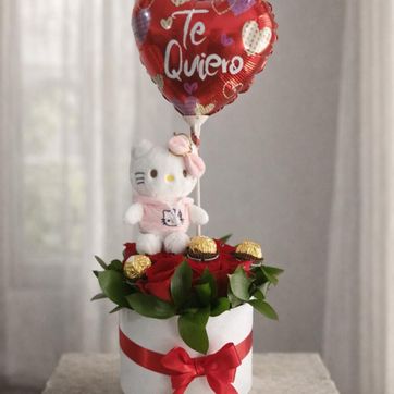 Imagen del producto caja de 9 rosas, 3 ferrero y muñeco sujeto a disponibilidad