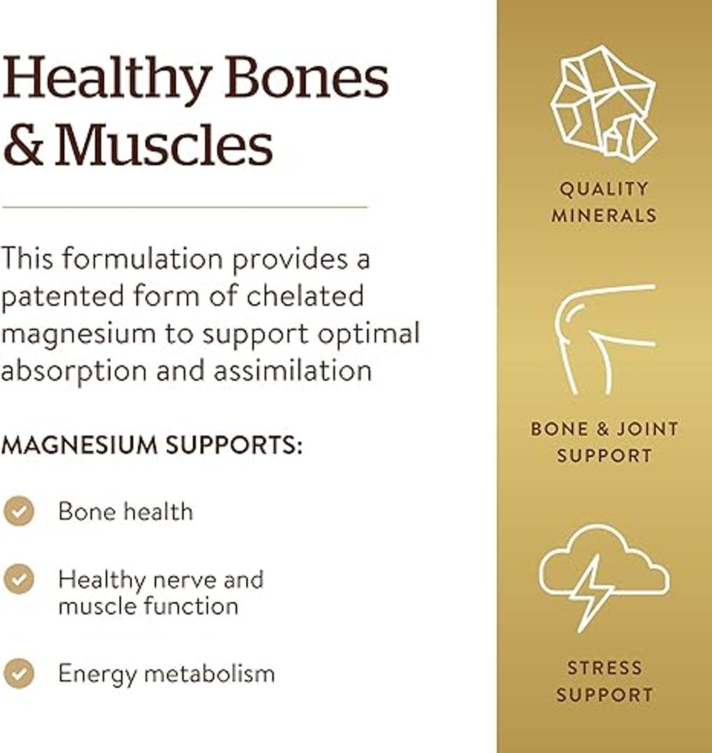 Magnesio quelado CHELATED 400mg 100 tabletas SOLGAR