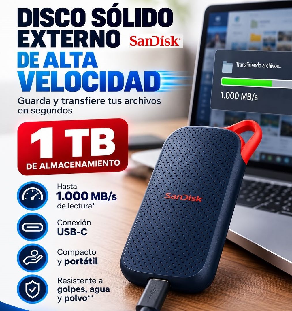 Disco Sólido Externo SanDisk 1TB Alta Velocidad