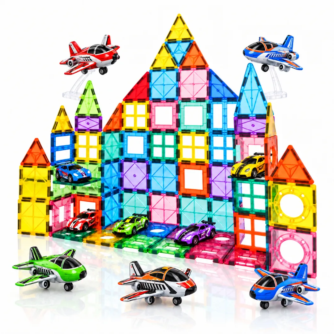 SET DE CONSTRUCCION LEGOS MAGNETICOS CON VEHICULOS 59 PCS