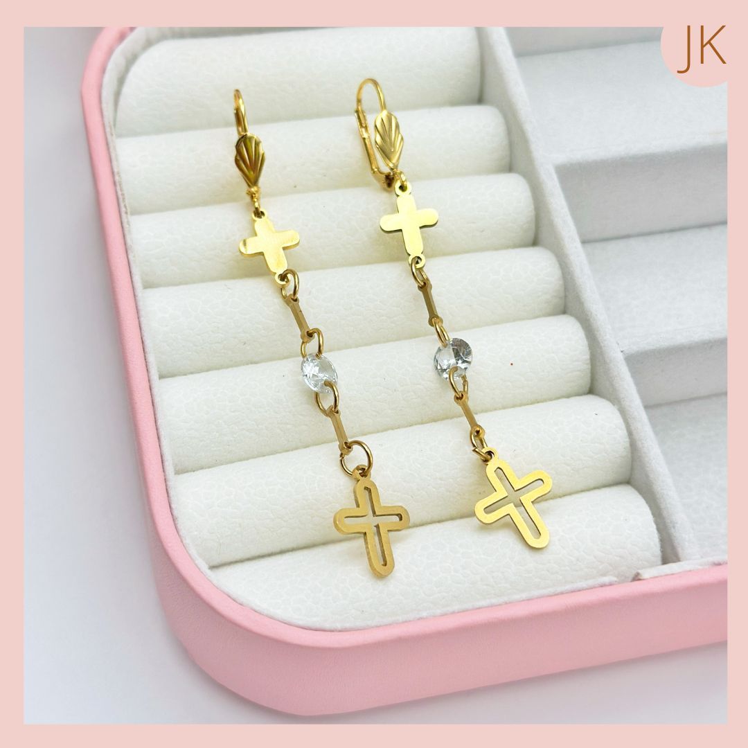 Aretes Largos Catalán Cruz con circón