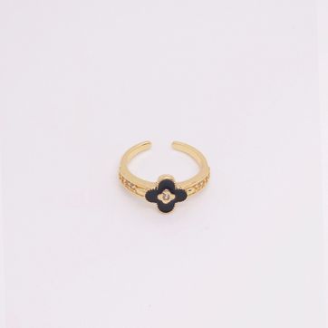 Imagen del producto ANILLO TRÉBOL NEGRO AJUSTABLE RODINADO