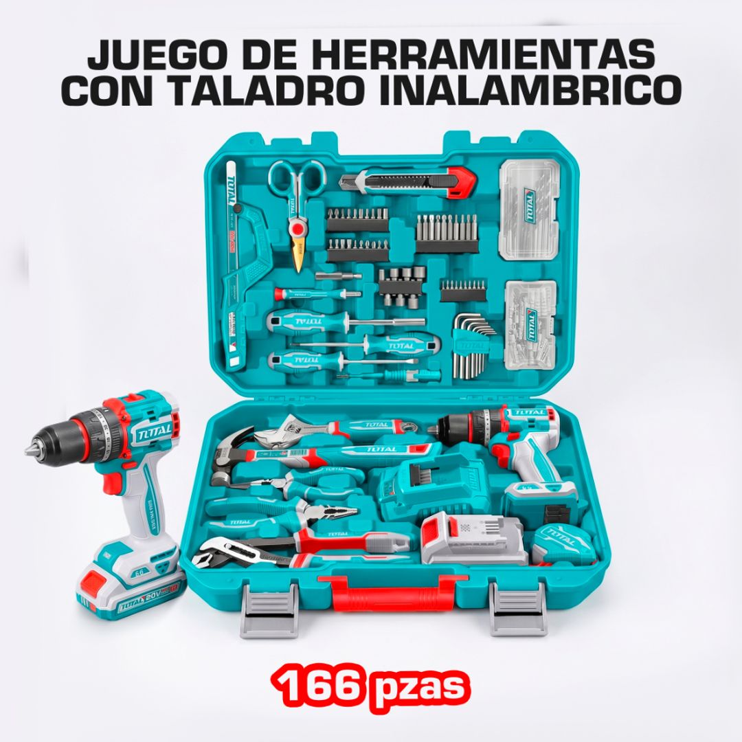 JUEGO DE HERRAMIENTAS CON TALADRO 66NM 20V 166 PIEZAS