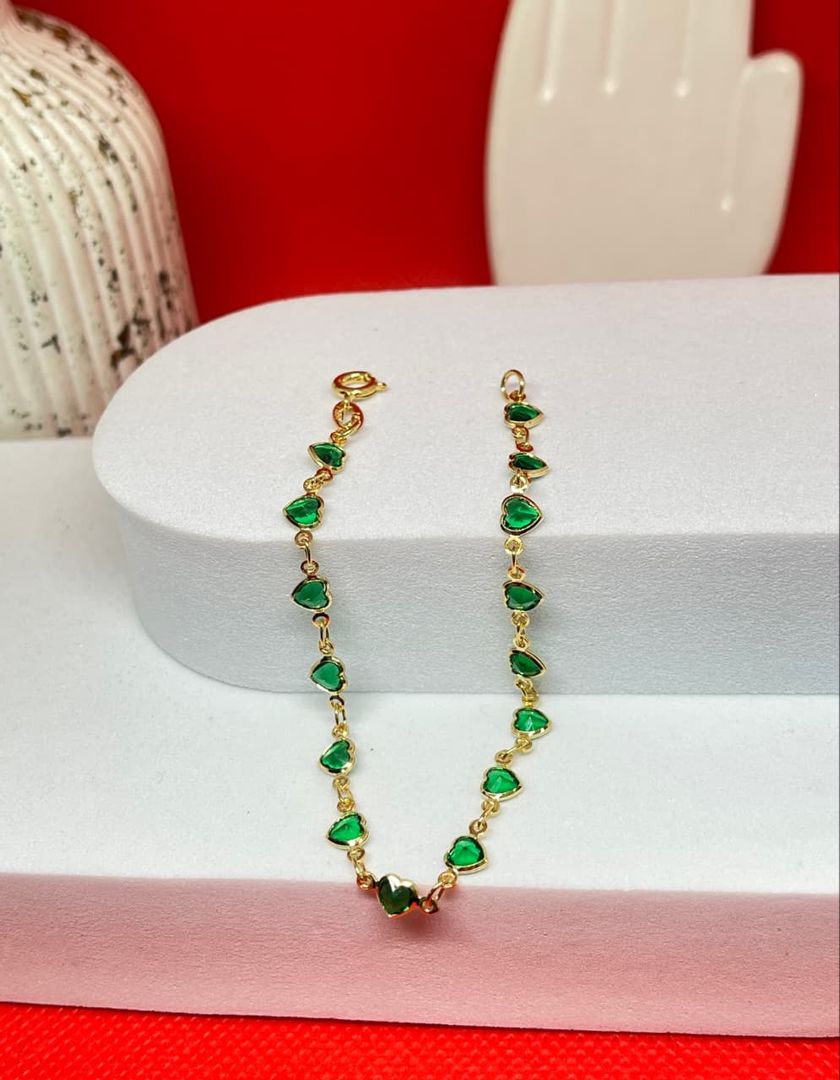 Pulsera corazon bisel continuo verde 18cm