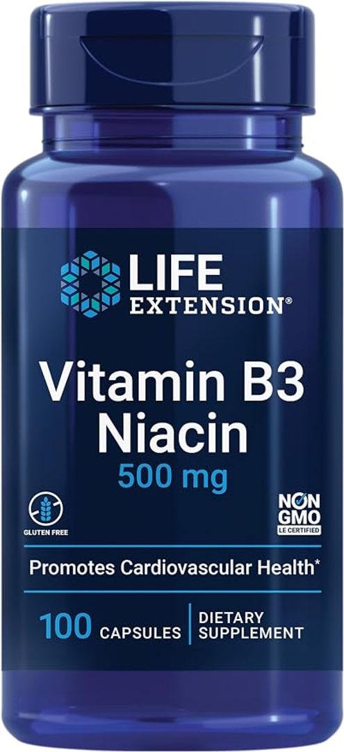 Vitamina B3 Niacina, Salud del Corazón, 100 Cap Life Extension 