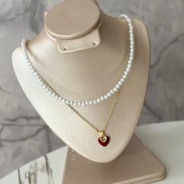 Imagen del producto Cadena doble perla corazón 