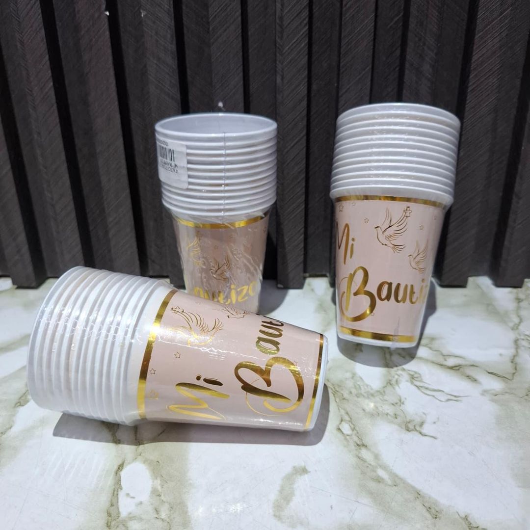 VASO X12 UND MI BAUTIZO DORADO/BLANCO