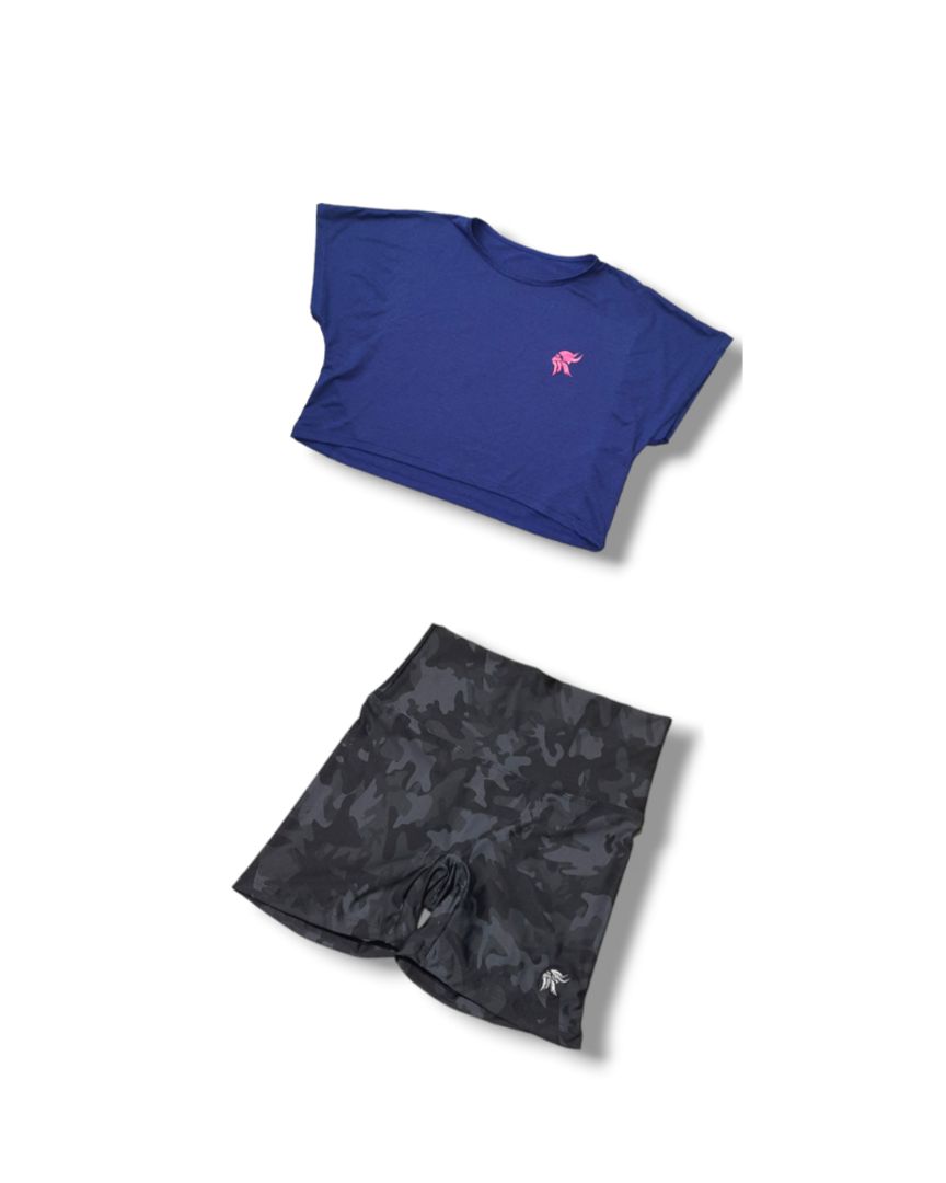 Conjunto crop top + short tiro alto