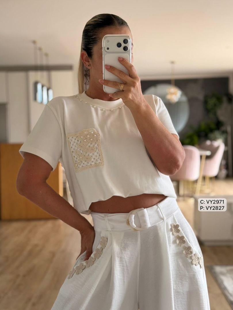 CAMISETA BOLSILLO PERLAS VY2971