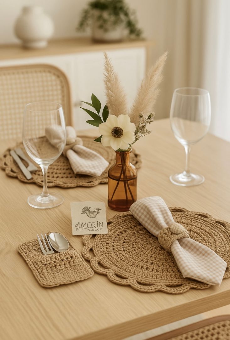 Individual, Portacubierto & Servilletero en crochet 