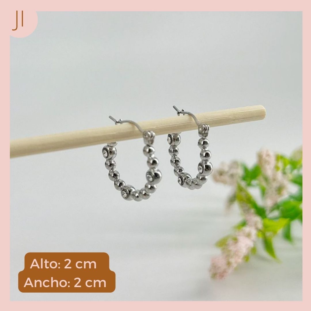 Candongas Acero Balines Circón Plateada