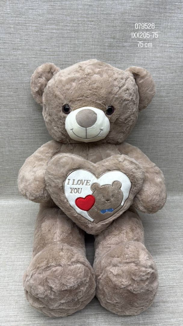 OSO OSCURO CON CORAZON BORDADO DE 75 CM 