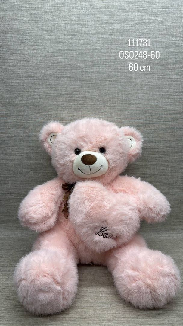 OSO ROSA CON CORAZON  DE 60 CM 