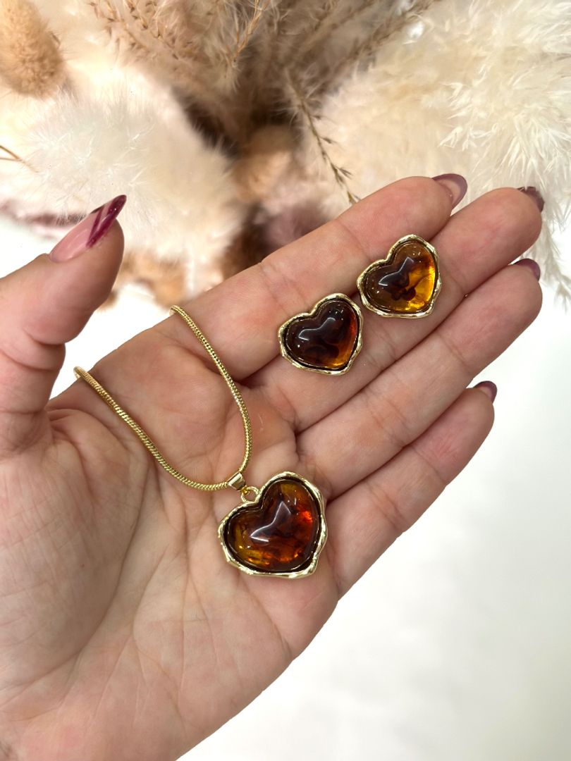 Set cadena topo corazón acrílico 