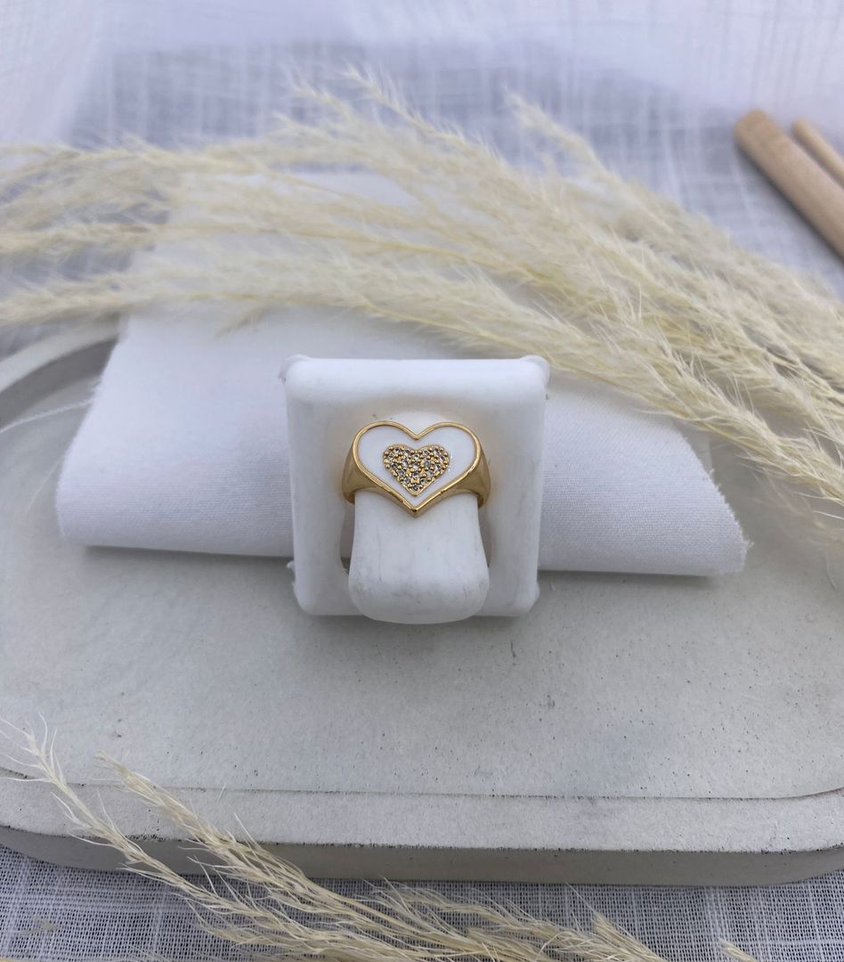 Anillo corazón, blanco, oro rosa, covergold 