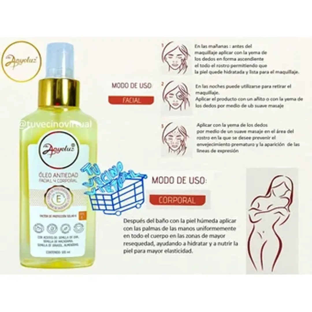 Óleo antiedad corporal y facial marca Anyeluz 