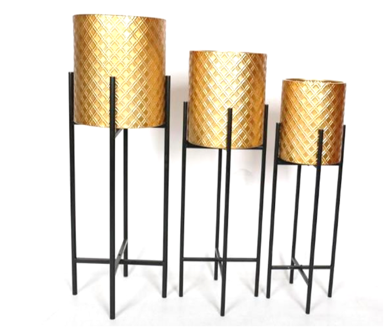 Set X3 Maceteros en metal dorado y negro