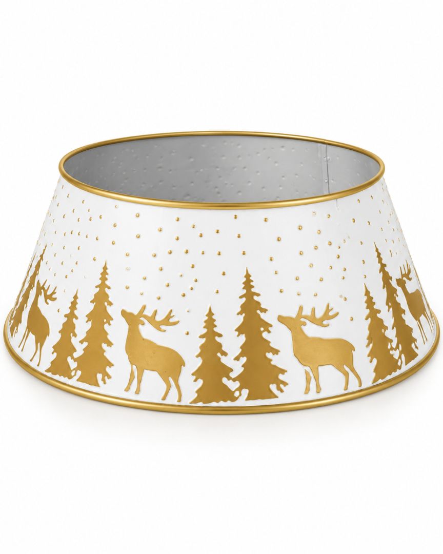 PIE DE ARBOL METALICO BLANCO CON DORADO