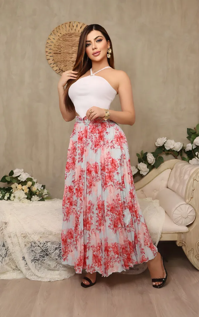 FALDA FLORES PLISADA