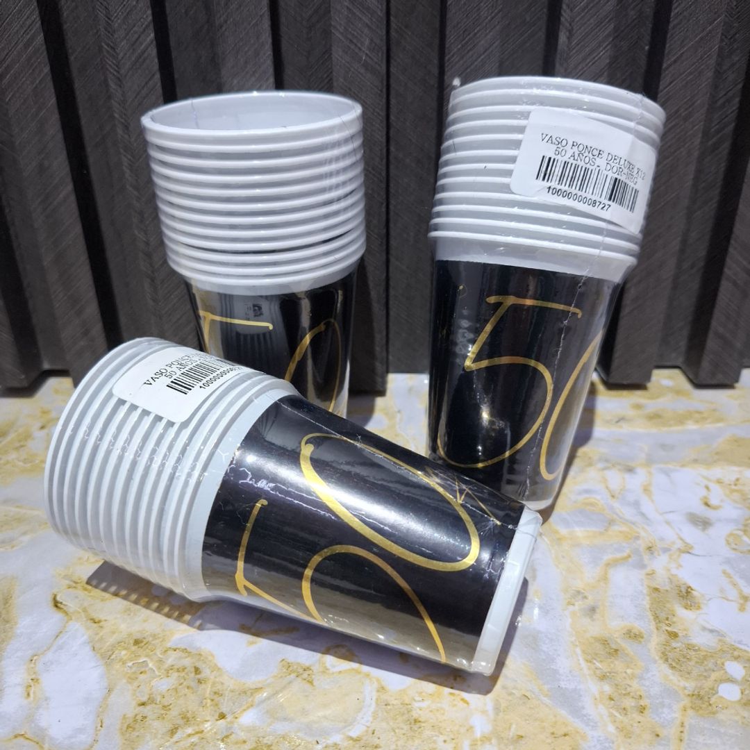 VASO X12 UND 50 AÑOS NEGRO/DORADO