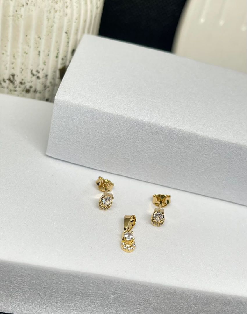 Set conjunto circon ovalo cristal 