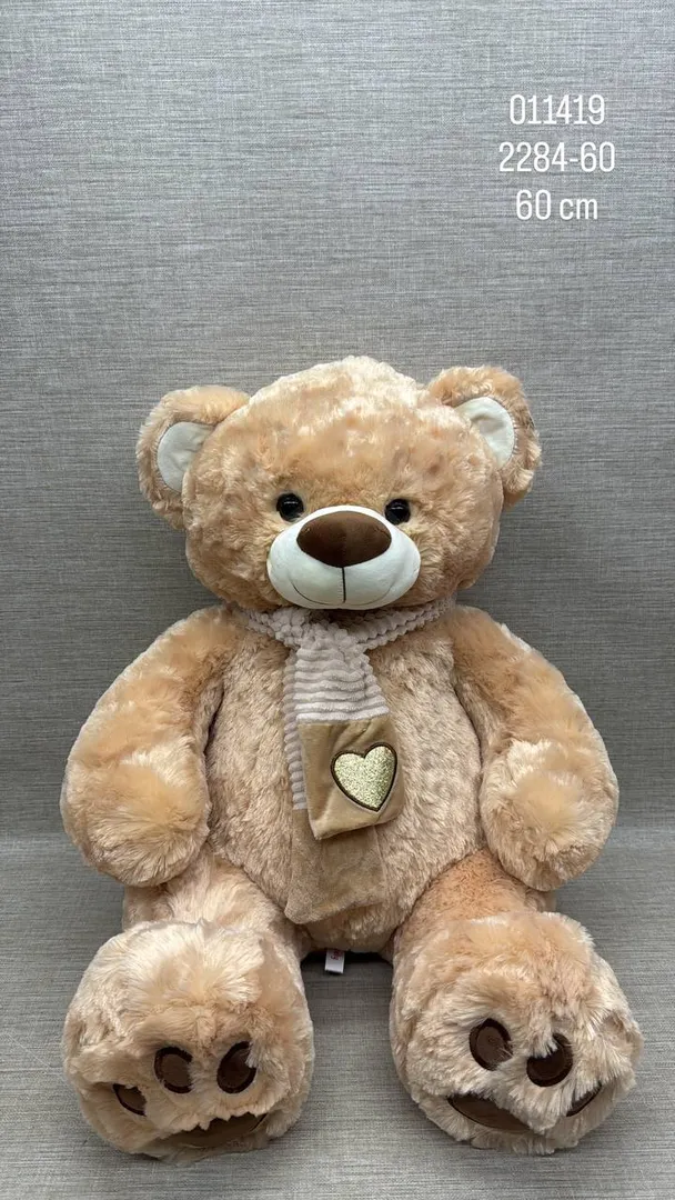 OSO BEIGE CON BUFANDA DE CORAZÓN 60 CM