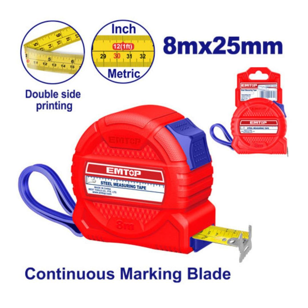 EMTOP FLEXOMETRO 8MTS CINTA 25MM DOBLE CARA SUPER EMTOP
