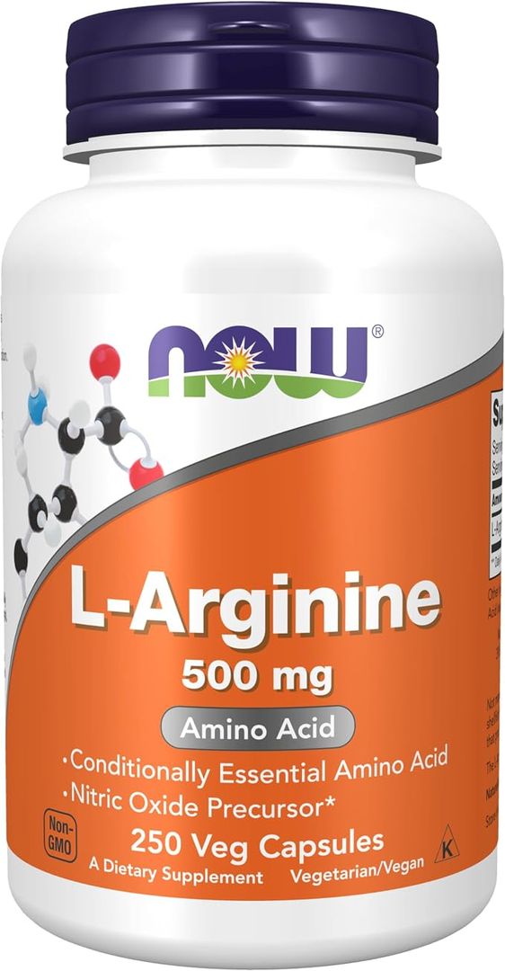  L arginina 500 mg, precursor de óxido nítrico, aminoácidos, 250 cap NOW