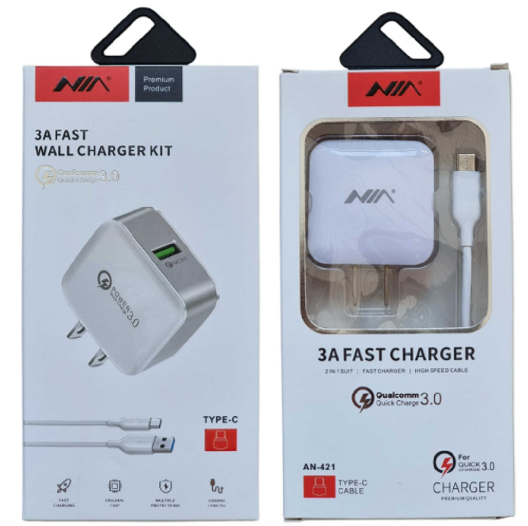 CARGADOR 3 AMPERIOS AN-421 TIPO C - QUICK CHARGE 3.0 - CARGA RAPIDA