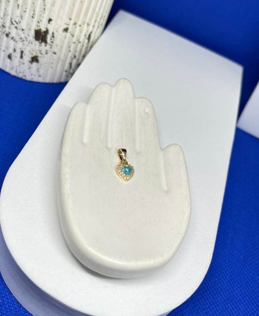 Dije corazon micro circon azul y cristal pequeño