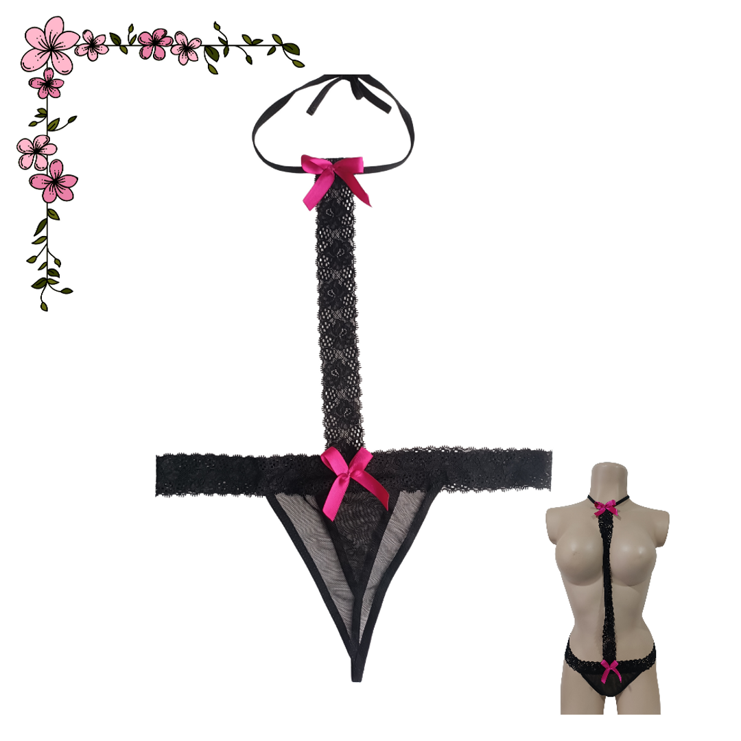 Conjunto en encaje y mallatex 