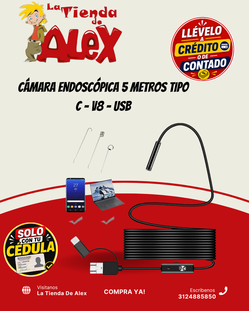 CÁMARA ENDOSCÓPICA 5 METROS TIPO C - V8 - USB