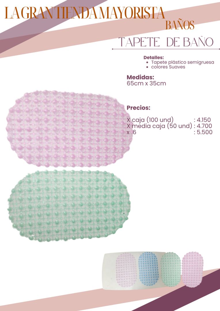 Tapete de baño Transparente colores x50 und