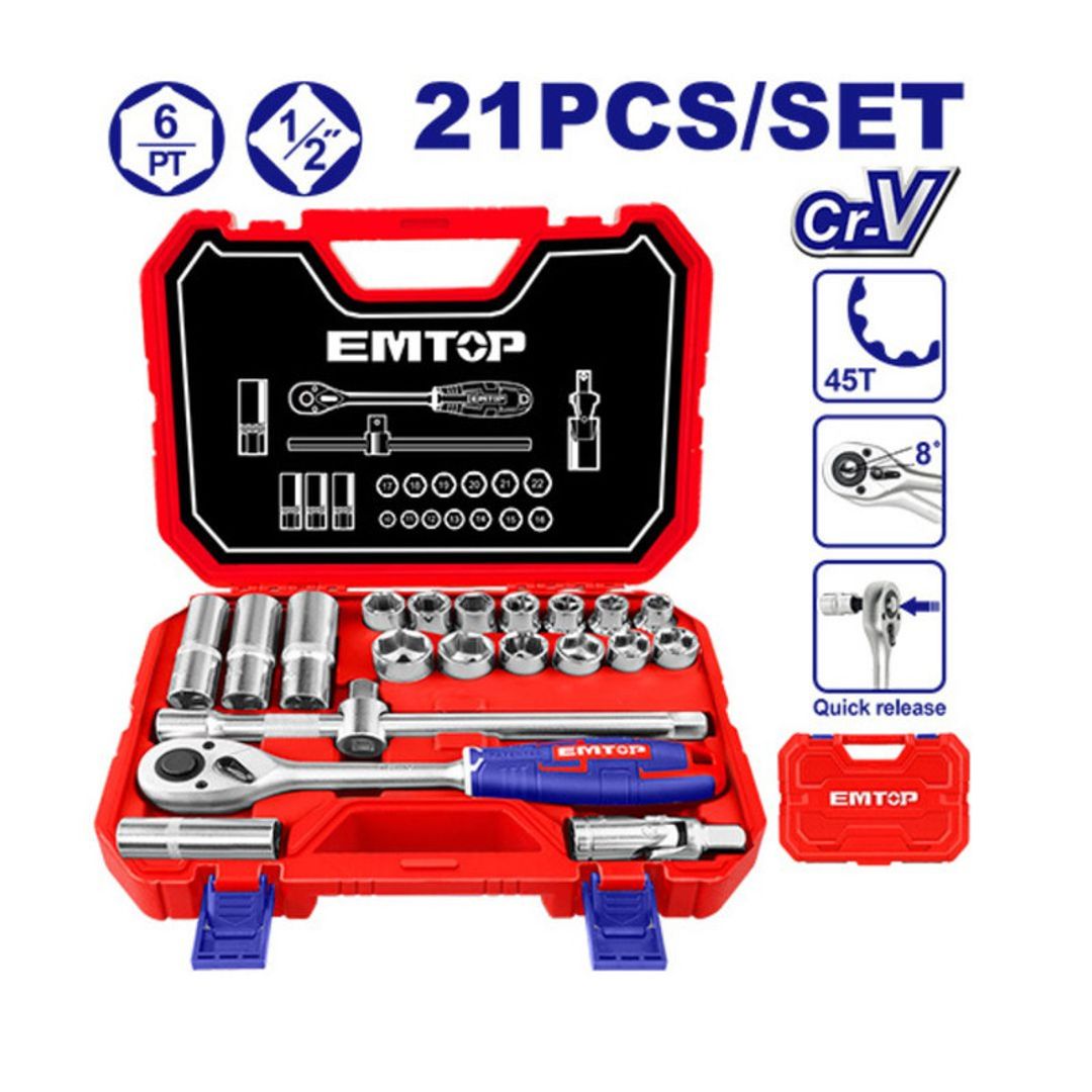 EMTOP RATCHET 1/2" 21PCS CAJA PLASTICA SUPER EMTOP