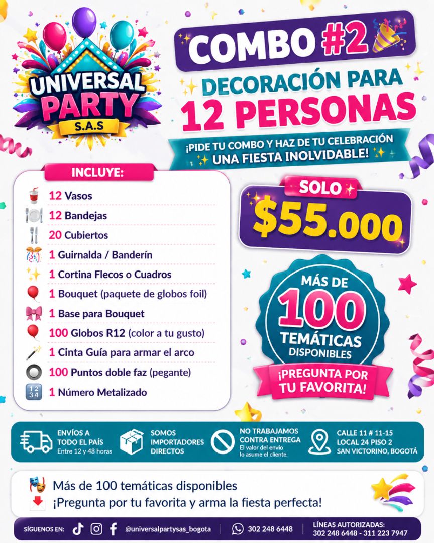 COMBO # 2 DECORACION 12 PERSONAS 